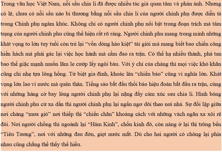 Đoạn văn phân tích tâm trạng người chinh phu