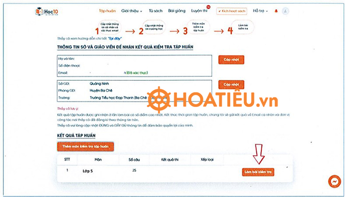 Hướng dẫn đăng nhập làm bài kiểm tra tập huấn Cánh Diều