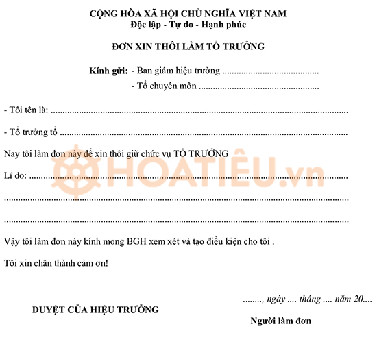 Mẫu đơn xin thôi giữ chức vụ tổ trưởng 2024