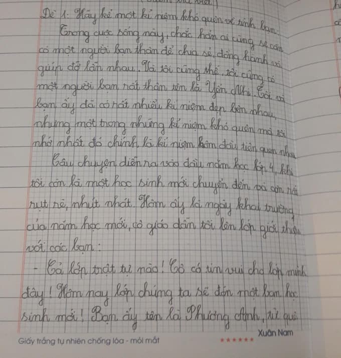 Viết bài văn kể về một kỉ niệm đáng nhớ của em với người bạn thân