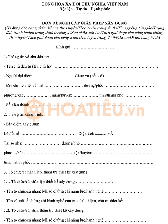 Mẫu đơn xin làm mái che