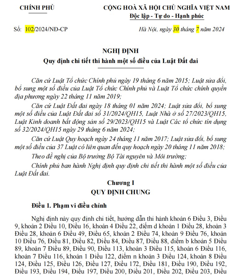 Nội dung Nghị định số 102/2024/NĐ-CP
