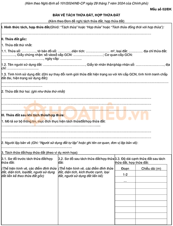 Bản vẽ tách thửa đất, hợp thửa đất 2024