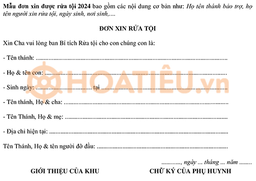 Mẫu đơn xin được rửa tội 2024