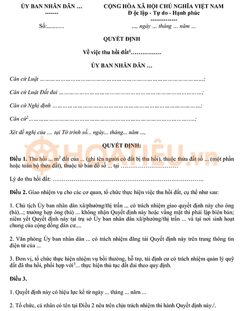 Quyết định thu hồi đất theo Nghị định 102/2024/NĐ-CP