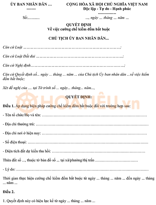 Quyết định cưỡng chế kiểm đếm bắt buộc 2024