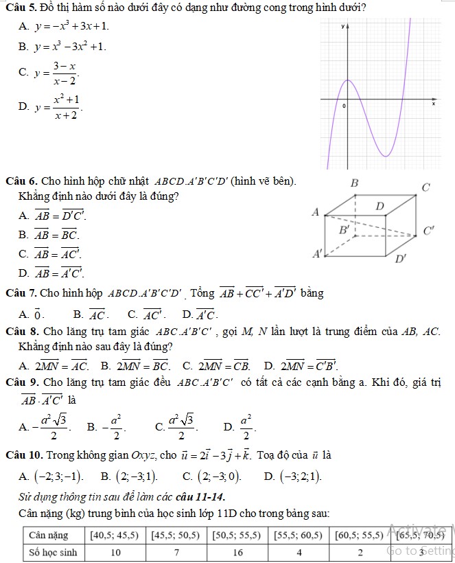 Đề thi học kì 1 môn Toán 12 sách Kết nối