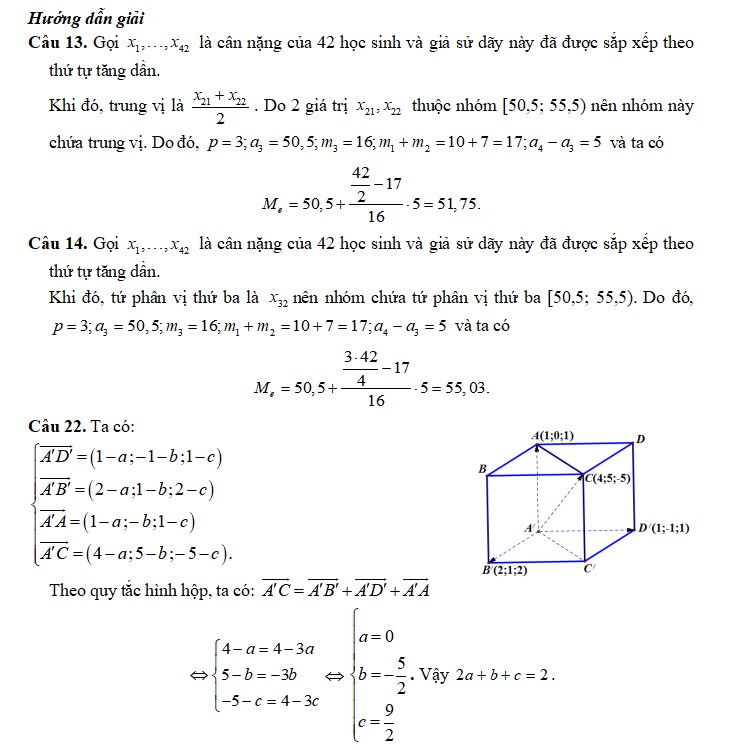 Đáp án đề thi cuối kì 1 Toán 12 Kết nối tri thức