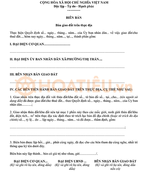 Biên bản bàn giao đất 2024