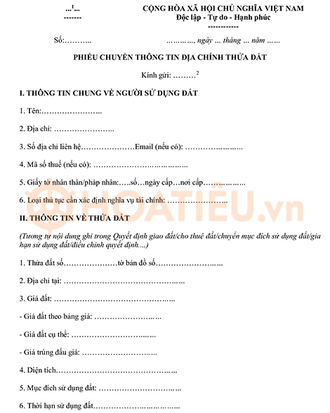 Mẫu Phiếu chuyển thông tin địa chính 2024