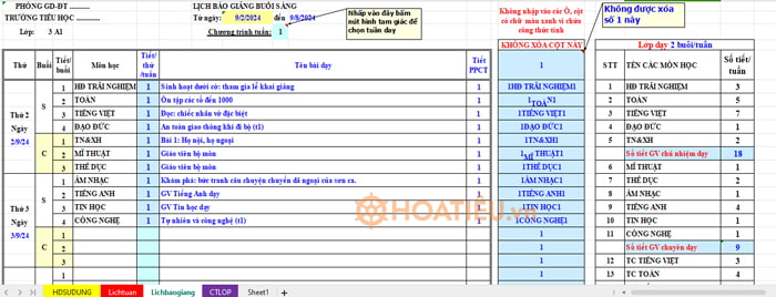 Lịch báo giảng lớp 3
