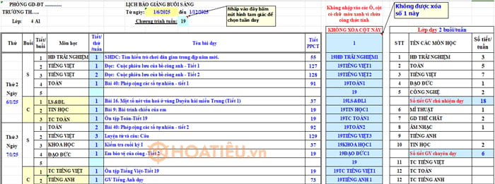 Lịch báo giảng lớp 4 Chân trời sáng tạo