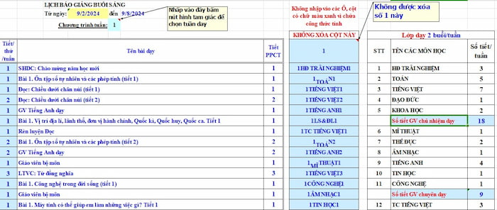 Lịch báo giảng lớp 5
