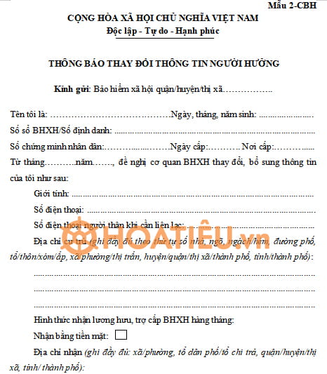 Mẫu thông báo thay đổi thông tin người hưởng