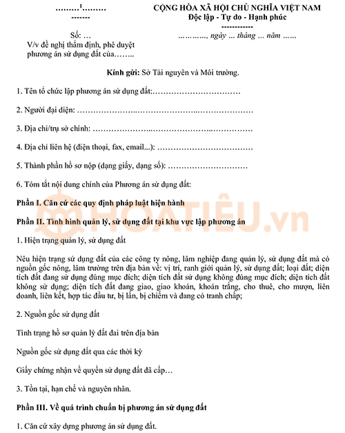Mẫu văn bản đề nghị thẩm định, phê duyệt phương án sử dụng đất 