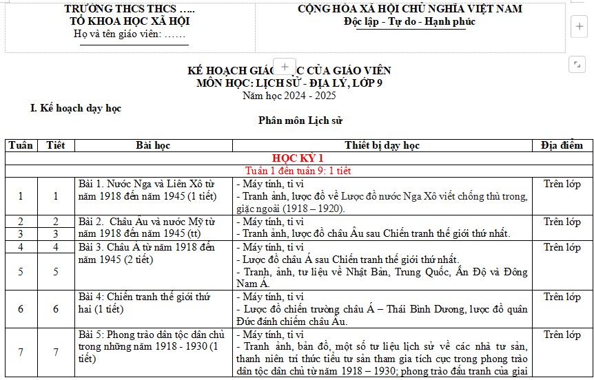 Phụ lục 1,3 Lịch sử Địa lí 9 Kết nối tri thức CV 5636