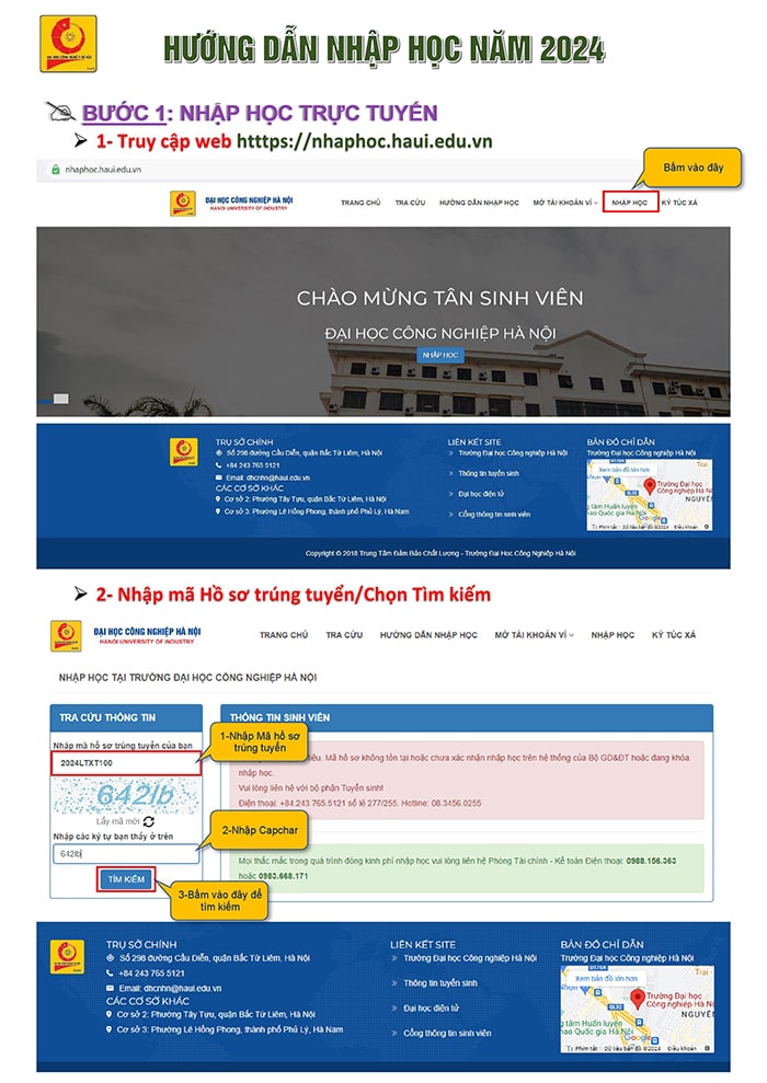 Thủ tục nhập học trực tuyến đại học Công nghiệp Hà Nội