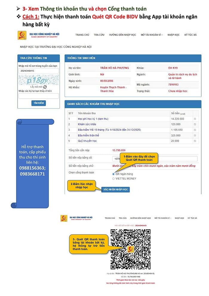 Thủ tục nhập học trực tuyến đại học Công nghiệp Hà Nội