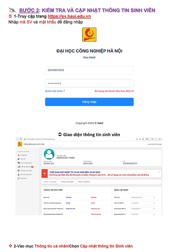 Thủ tục nhập học trực tuyến đại học Công nghiệp Hà Nội