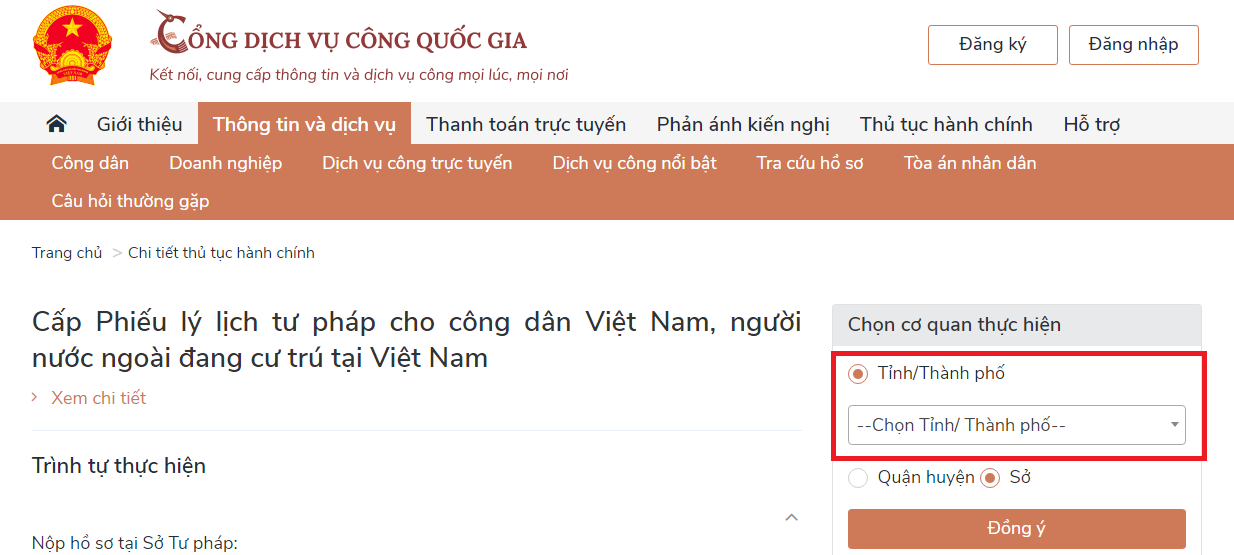 Làm lý lịch tư pháp trực tuyến