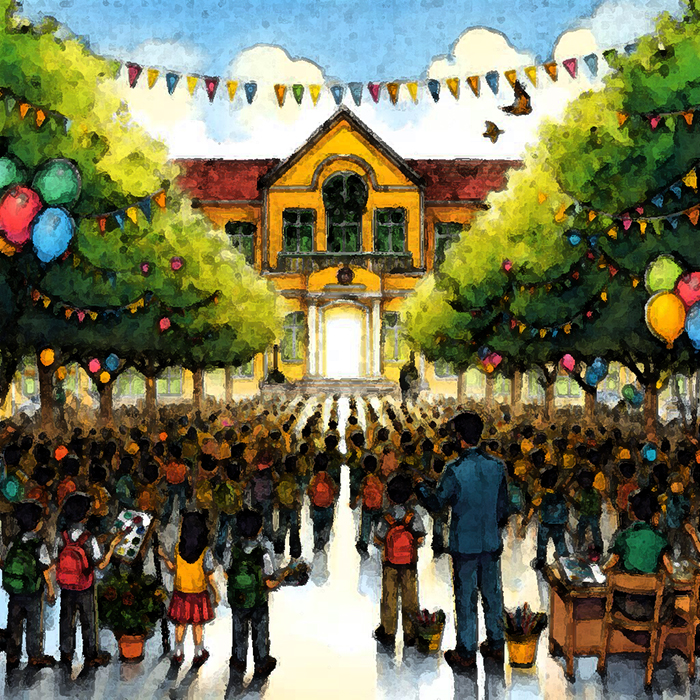 Tranh vẽ ngày khai giảng năm học mới đẹp nhất