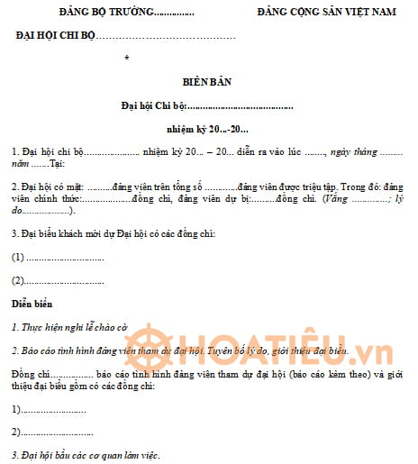 Mẫu biên bản đại hội chi bộ mới nhất