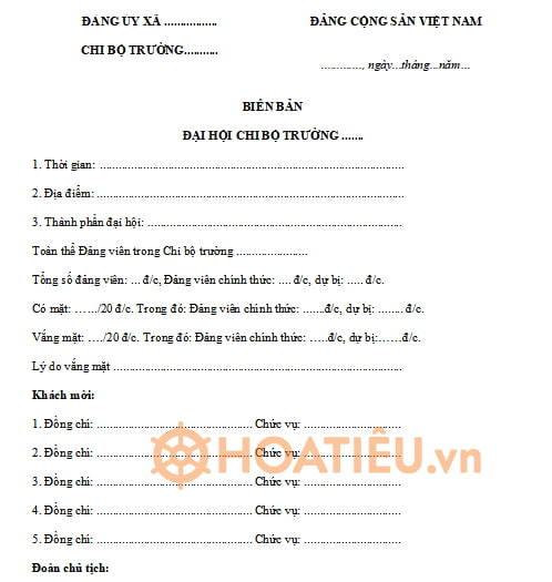 Mẫu biên bản tổ chức đại hội chi bộ