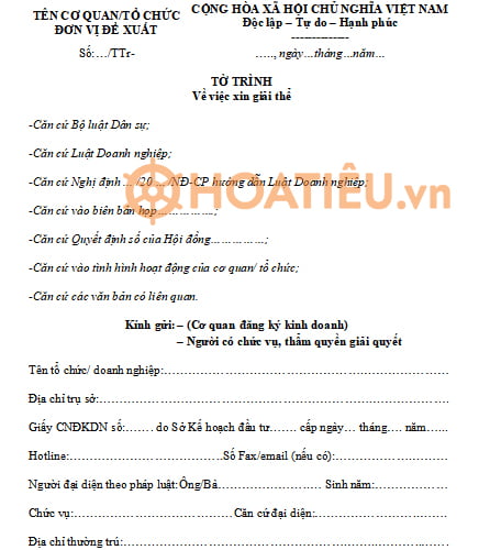 Mẫu tờ trình xin giải thể