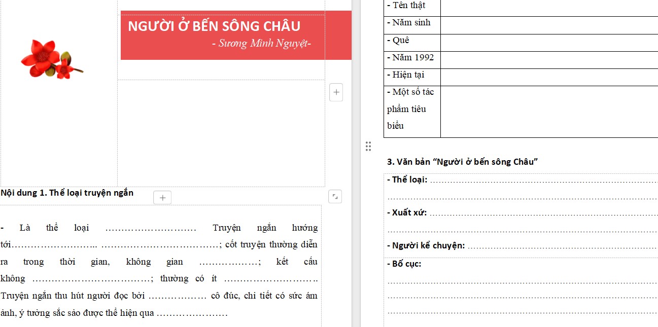    Phiếu học tập Ngữ văn 10 Cánh Diều kì 2