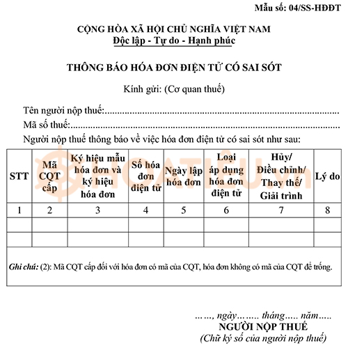 Mẫu số 04/SS-HĐĐT