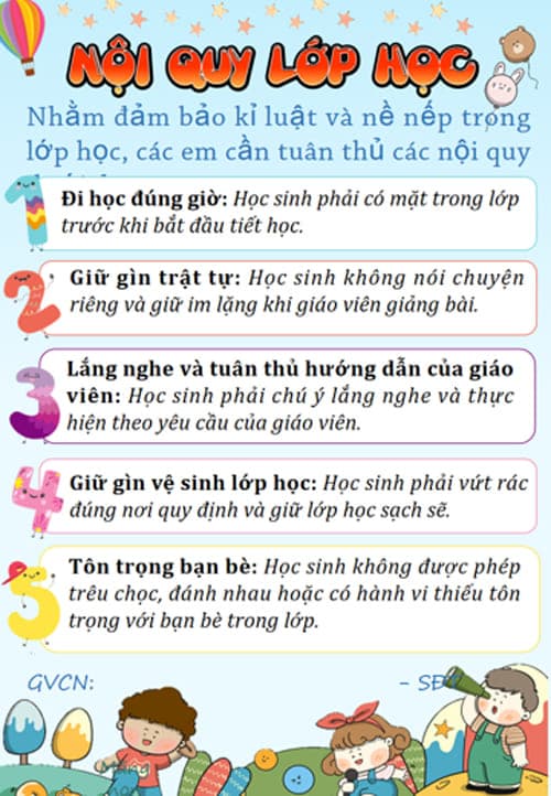 Bảng tổng hợp mẫu nội quy lớp học