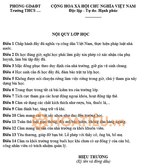 Nội quy lớp học THCS