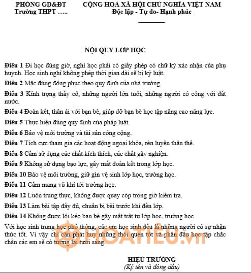 Nội quy lớp học THPT