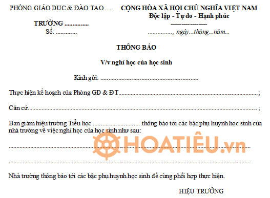 Mẫu thông báo cho học sinh nghỉ học