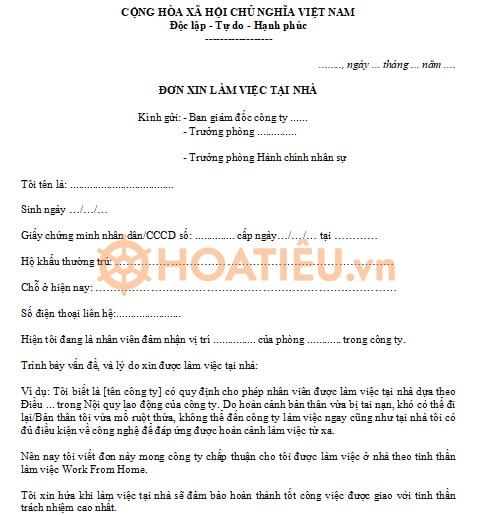 Đơn xin làm việc tại nhà
