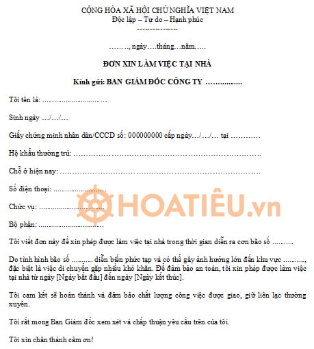 Mẫu đơn xin làm việc tại nhà
