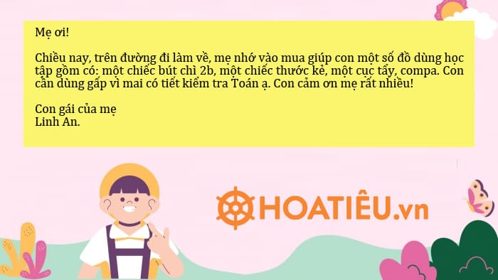 Em nhắn người thân mua cho mình một đồ dùng học tập