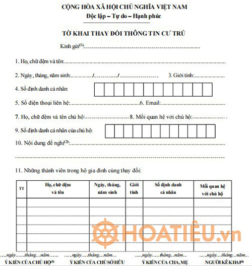 Mẫu đăng ký tạm trú mới nhất 2024 - Mẫu CT01