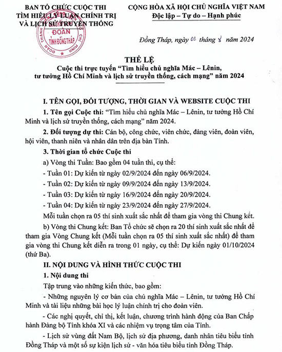 Thi “Tìm hiểu chủ nghĩa Mác - Lênin, tư tưởng Hồ Chí Minh và lịch sử truyền thống cách mạng” Đồng Tháp