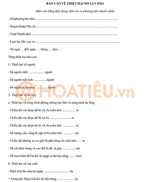 Báo cáo tình hình thiệt hại do thiên tai 2024
