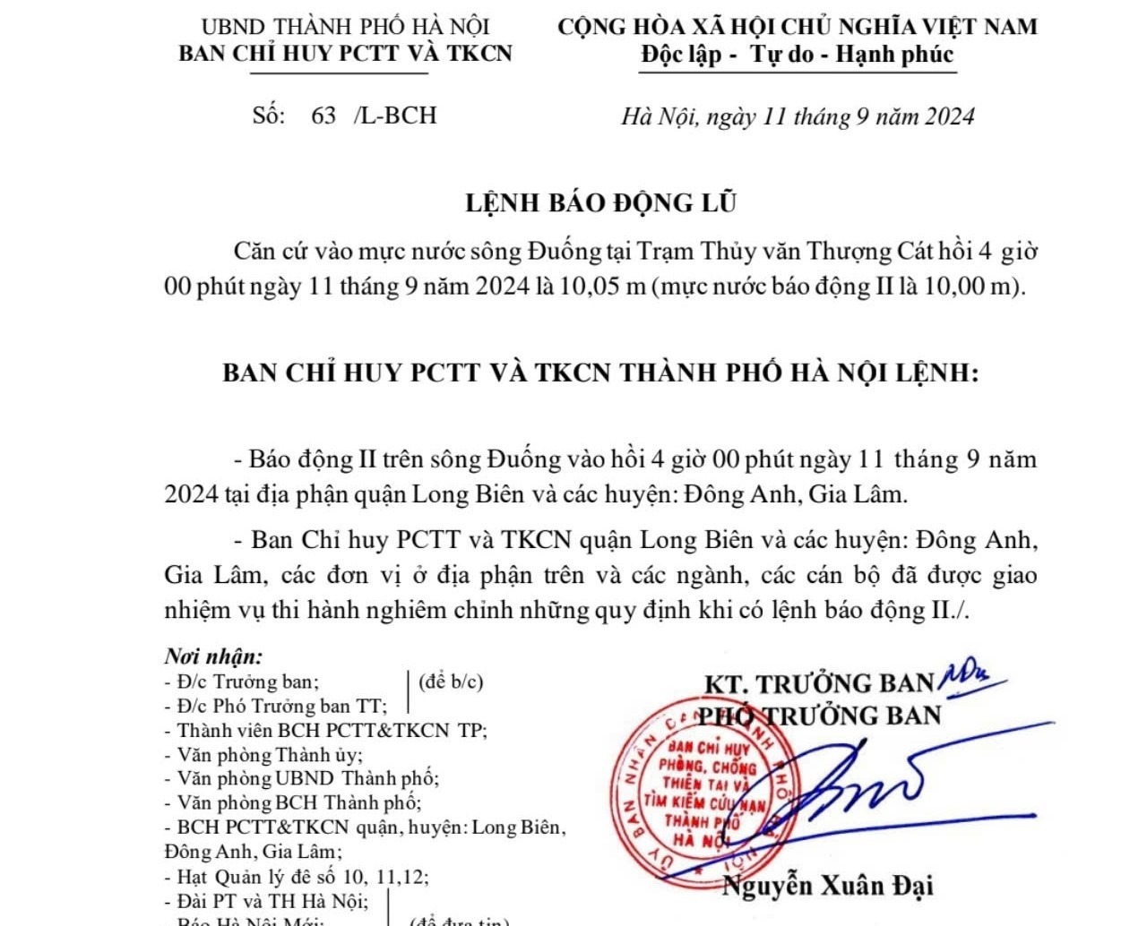 Báo động lũ khẩn trên địa bàn Thành phố Hà Nội