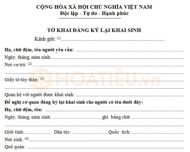 Mẫu đơn xin cấp lại giấy khai sinh bị mất 2024