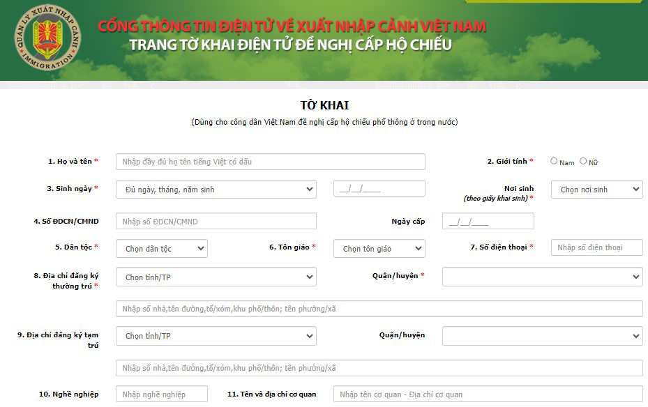 Hướng dẫn làm hộ chiếu online qua Cổng thông tin điện tử về xuất nhập cảnh Việt Nam