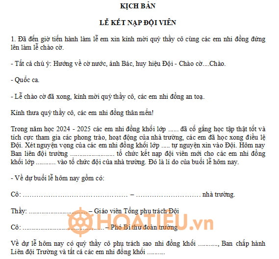 Kịch bản lễ kết nạp đội viên mới
