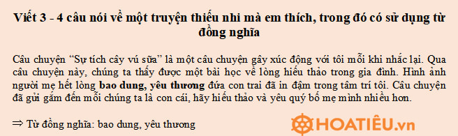 Viết 3 - 4 câu về một truyện thiếu nhi có từ đồng nghĩa