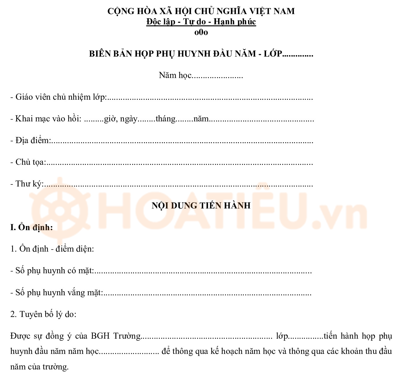 Biên bản họp phụ huynh đầu năm 2024 - 2025