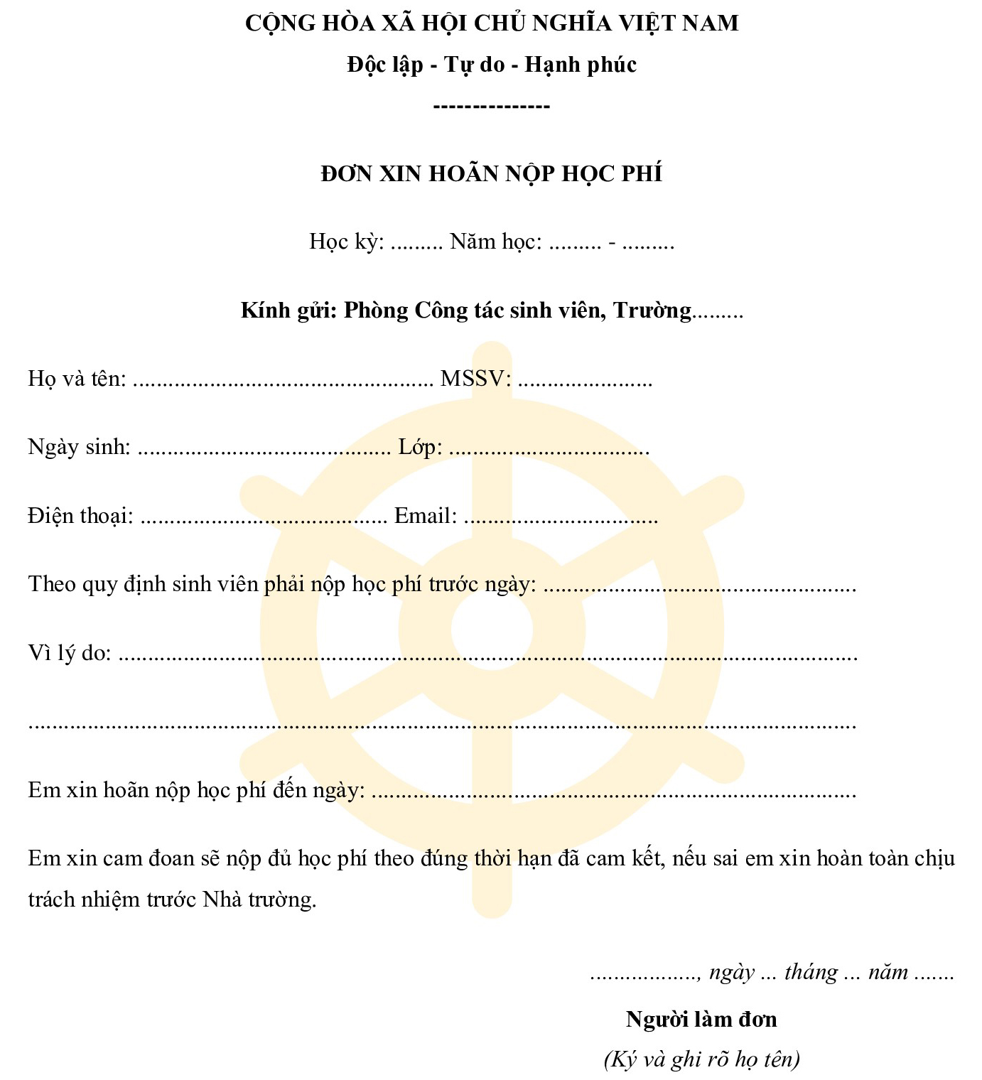Đơn xin nộp muộn học phí 2024