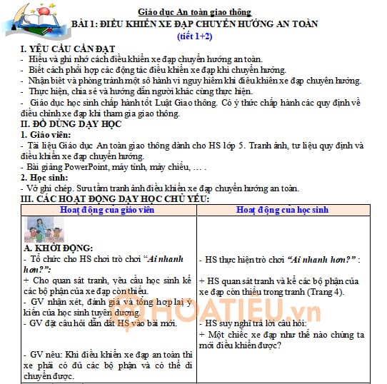 Giáo án an toàn giao thông lớp 5