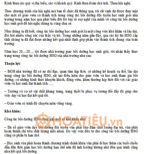 Tham luận công tác bồi dưỡng học sinh giỏi