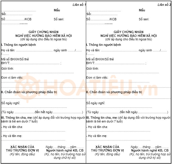 Mẫu giấy nghỉ ốm hưởng BHXH 2024